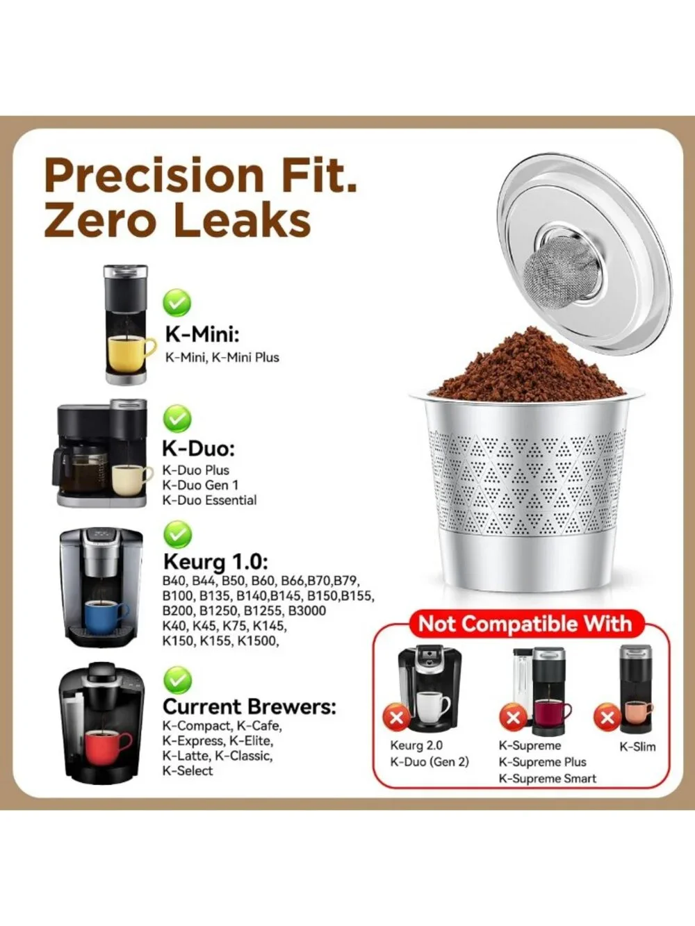 Reusable K Cups for Keurig - Stainless Steel Coffee Pods, Dual-Mesh Filter, BPA